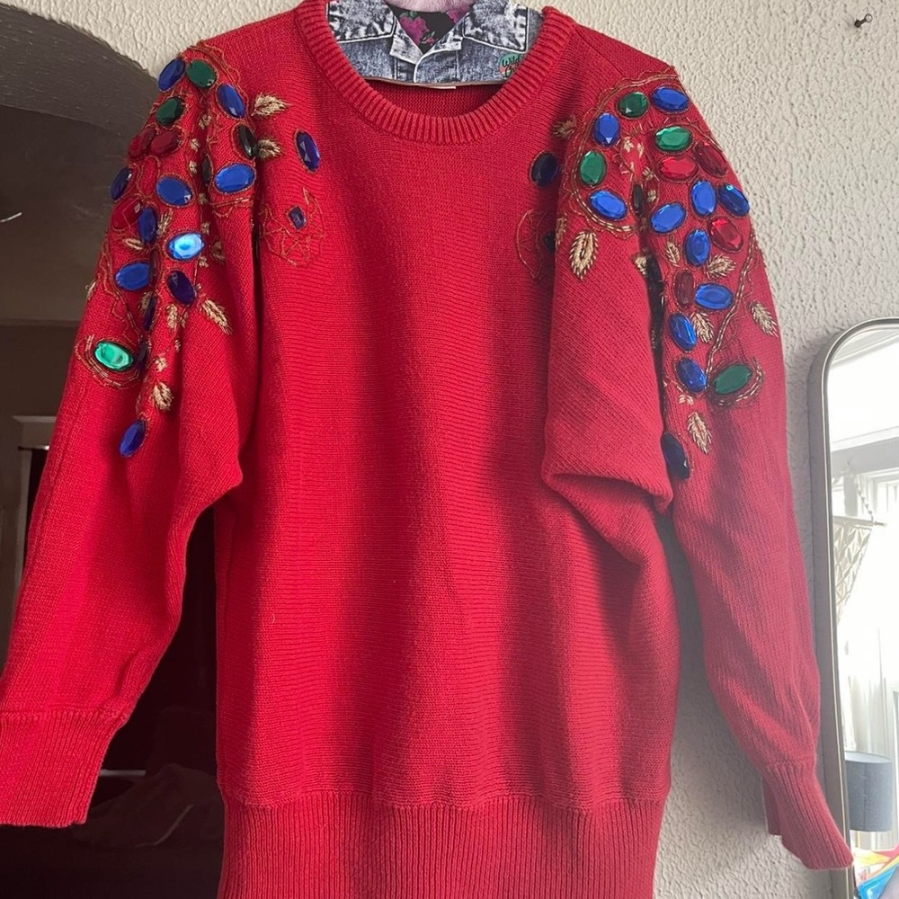 Vintage Embellished Red Sweater